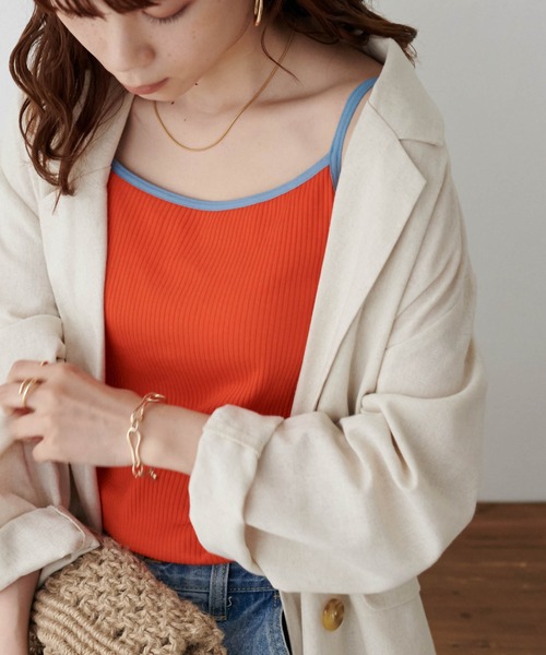 DISCOAT（ディスコート）の「リブバイカラーカップ付キャミソール（キャミソール・レディース・ブラック/ブラウン/オレンジ/ホワイト系その他・M/L）」の4枚目の写真