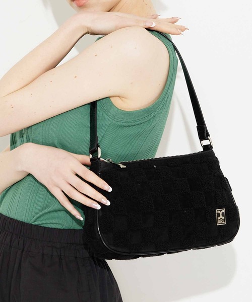 X-girl(エックスガール)の「CHECKERED HANDBAG(ハンドバッグ・レディース・ホワイト/ブラック・ONE SIZE)」の2枚目の写真