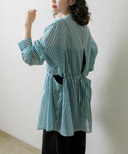mystic（ミスティック）の「ストライプサイドデザインシャツ（シャツ/ブラウス・レディース・ネイビー/グレー/グリーン・FREE）」の7枚目の写真