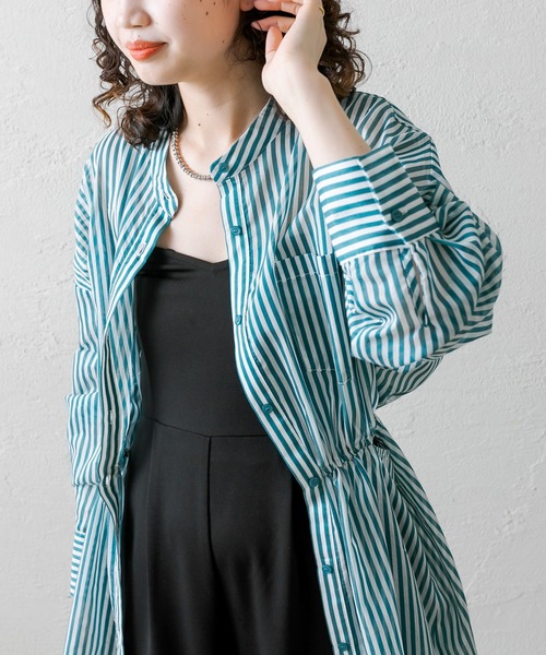 mystic（ミスティック）の「ストライプサイドデザインシャツ（シャツ/ブラウス・レディース・ネイビー/グレー/グリーン・FREE）」の8枚目の写真