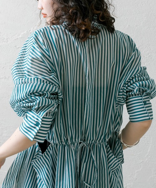 mystic（ミスティック）の「ストライプサイドデザインシャツ（シャツ/ブラウス・レディース・ネイビー/グレー/グリーン・FREE）」の10枚目の写真