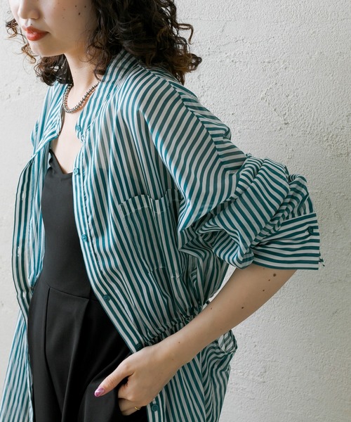 mystic（ミスティック）の「ストライプサイドデザインシャツ（シャツ/ブラウス・レディース・ネイビー/グレー/グリーン・FREE）」の9枚目の写真
