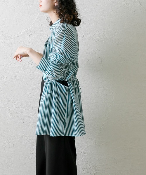 mystic（ミスティック）の「ストライプサイドデザインシャツ（シャツ/ブラウス・レディース・ネイビー/グレー/グリーン・FREE）」の6枚目の写真