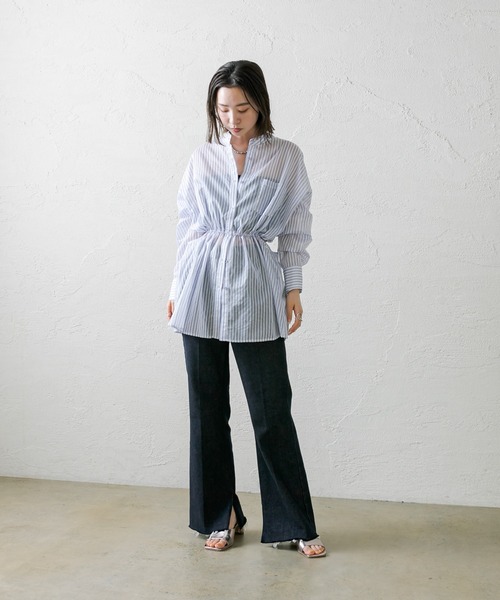 mystic（ミスティック）の「ストライプサイドデザインシャツ（シャツ/ブラウス・レディース・ネイビー/グレー/グリーン・FREE）」の12枚目の写真