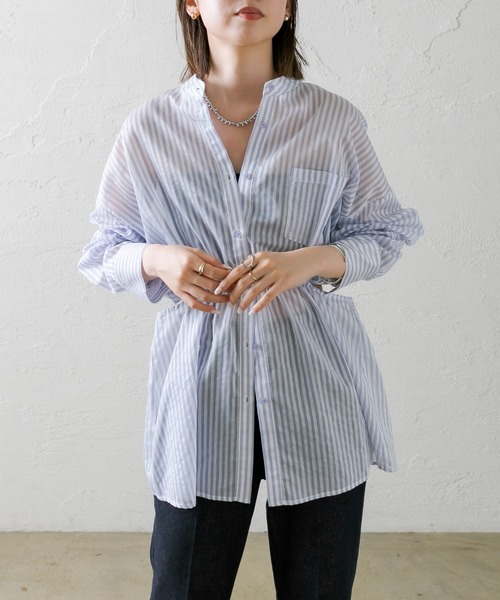 mystic（ミスティック）の「ストライプサイドデザインシャツ（シャツ/ブラウス・レディース・ネイビー/グレー/グリーン・FREE）」の15枚目の写真