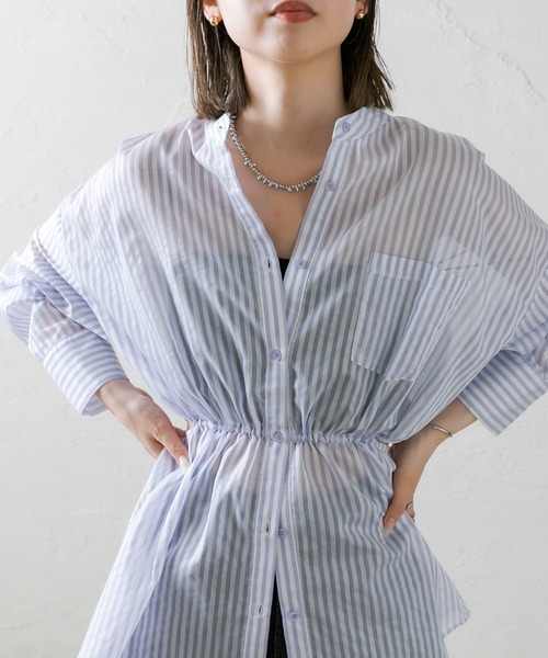 mystic（ミスティック）の「ストライプサイドデザインシャツ（シャツ/ブラウス・レディース・ネイビー/グレー/グリーン・FREE）」の13枚目の写真