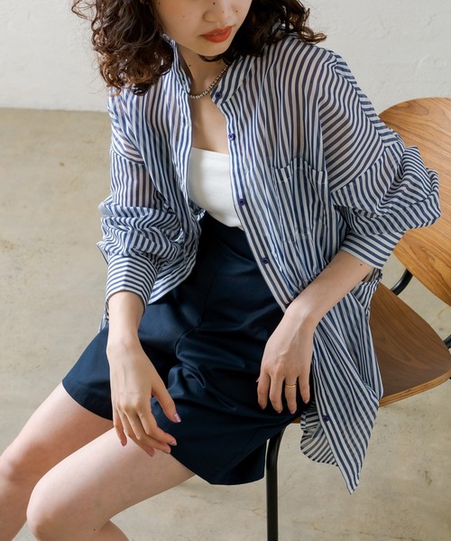 mystic（ミスティック）の「ストライプサイドデザインシャツ（シャツ/ブラウス・レディース・ネイビー/グレー/グリーン・FREE）」の19枚目の写真
