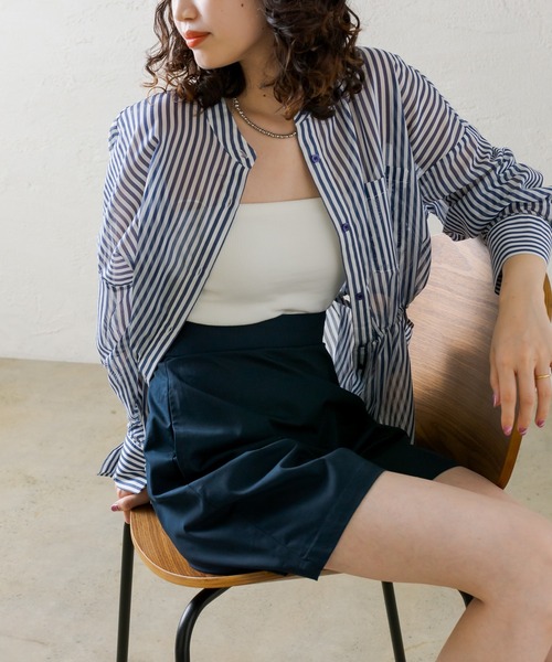 mystic（ミスティック）の「ストライプサイドデザインシャツ（シャツ/ブラウス・レディース・ネイビー/グレー/グリーン・FREE）」の21枚目の写真