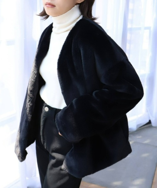 moment+（モーメントプラス）の「ブローチ付き 衿付きフェイクファーブルゾン（その他アウター・レディース・グレイッシュベージュ/ピンクベージュ/アイボリー/ブラウン/ブラック/モカ・M/FREE/L）」の19枚目の写真