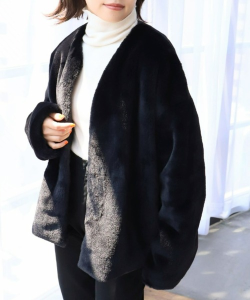 moment+（モーメントプラス）の「ブローチ付き 衿付きフェイクファーブルゾン（その他アウター・レディース・グレイッシュベージュ/ピンクベージュ/アイボリー/ブラウン/ブラック/モカ・M/FREE/L）」の20枚目の写真