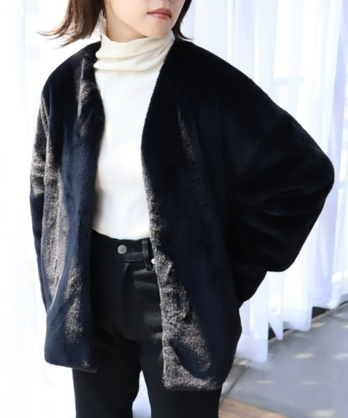 moment+（モーメントプラス）の「ブローチ付き 衿付きフェイクファーブルゾン（その他アウター・レディース・グレイッシュベージュ/ピンクベージュ/アイボリー/ブラウン/ブラック/モカ・M/FREE/L）」の21枚目の写真