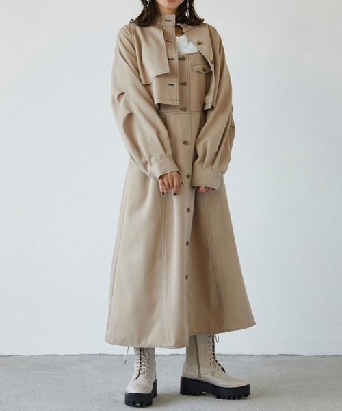 179/WG（イチナナキュウダブルジー）の「スタンドカラーセットワンピース／ブルゾン・ワンピース（ジャンパースカート・レディース・ブラック/グリーン/ベージュ・MEDIUM）」の2枚目の写真