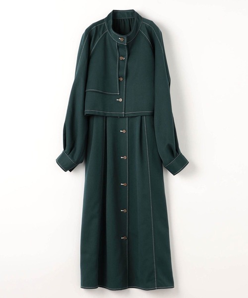 179/WG（イチナナキュウダブルジー）の「スタンドカラーセットワンピース／ブルゾン・ワンピース（ジャンパースカート・レディース・ブラック/グリーン/ベージュ・MEDIUM）」の5枚目の写真