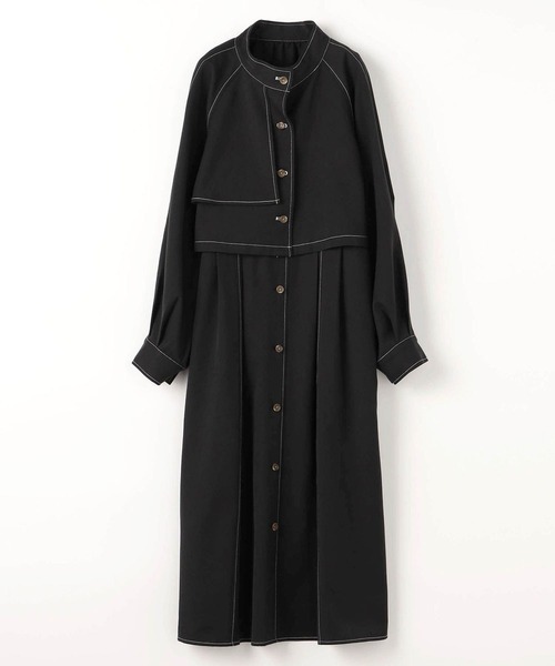 179/WG（イチナナキュウダブルジー）の「スタンドカラーセットワンピース／ブルゾン・ワンピース（ジャンパースカート・レディース・ブラック/グリーン/ベージュ・MEDIUM）」の6枚目の写真