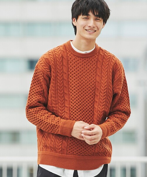 coen（コーエン）の「[洗える]アランケーブルクルーネックニット（ニット/セーター・メンズ・ダークグリーン/ブラウン/オフホワイト・SMALL/MEDIUM/LARGE/X-LARGE）」の16枚目の写真