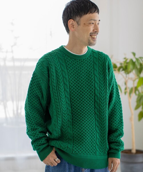 coen（コーエン）の「[洗える]アランケーブルクルーネックニット（ニット/セーター・メンズ・ダークグリーン/ブラウン/オフホワイト・SMALL/MEDIUM/LARGE/X-LARGE）」の19枚目の写真