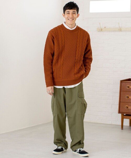 coen（コーエン）の「[洗える]アランケーブルクルーネックニット（ニット/セーター・メンズ・ダークグリーン/ブラウン/オフホワイト・SMALL/MEDIUM/LARGE/X-LARGE）」の20枚目の写真