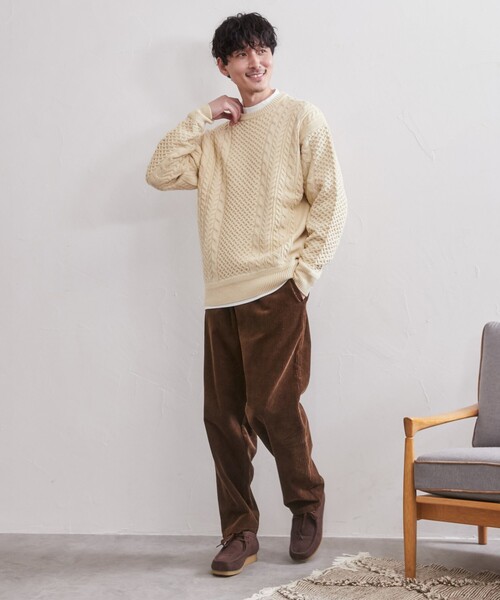 coen（コーエン）の「[洗える]アランケーブルクルーネックニット（ニット/セーター・メンズ・ダークグリーン/ブラウン/オフホワイト・SMALL/MEDIUM/LARGE/X-LARGE）」の22枚目の写真