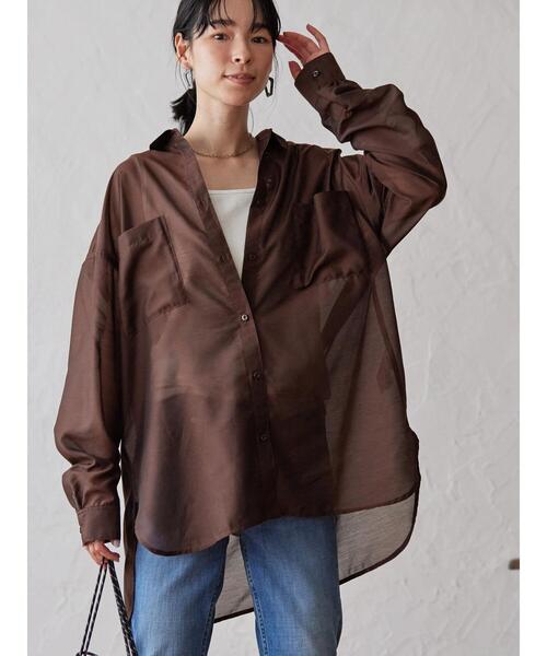 AMERI シアーシャツ 茶 セール】Wポケットシアーシャツ（シャツ/ブラウス）｜AMERICAN HOLIC