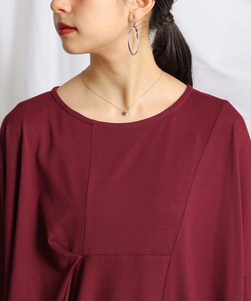 osharewalker（オシャレウォーカー）の「『変形タックドレープロンT』（Tシャツ/カットソー・レディース・ボルドー/ブラック・FREE）」の5枚目の写真