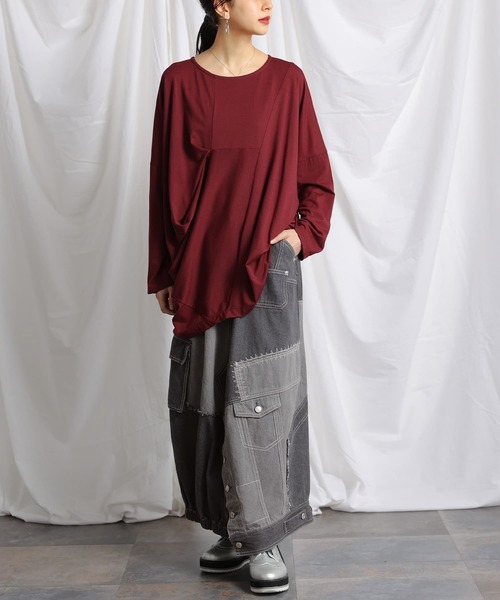 osharewalker（オシャレウォーカー）の「『変形タックドレープロンT』（Tシャツ/カットソー・レディース・ボルドー/ブラック・FREE）」の7枚目の写真