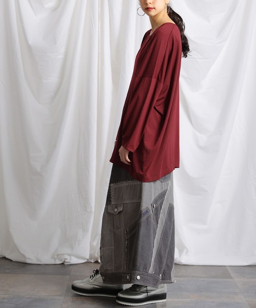 osharewalker（オシャレウォーカー）の「『変形タックドレープロンT』（Tシャツ/カットソー・レディース・ボルドー/ブラック・FREE）」の8枚目の写真