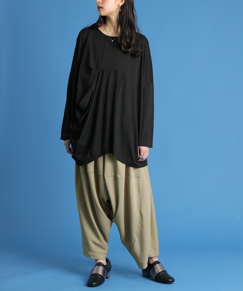 osharewalker（オシャレウォーカー）の「『変形タックドレープロンT』（Tシャツ/カットソー・レディース・ボルドー/ブラック・FREE）」の14枚目の写真