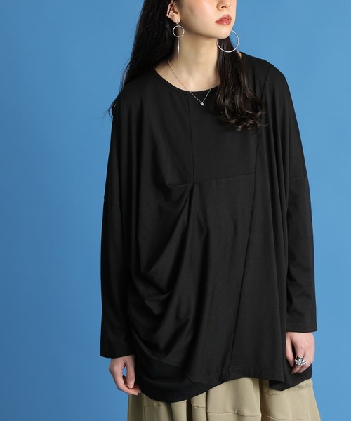 osharewalker（オシャレウォーカー）の「『変形タックドレープロンT』（Tシャツ/カットソー・レディース・ボルドー/ブラック・FREE）」の12枚目の写真