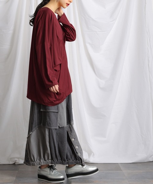 osharewalker（オシャレウォーカー）の「『変形タックドレープロンT』（Tシャツ/カットソー・レディース・ボルドー/ブラック・FREE）」の9枚目の写真