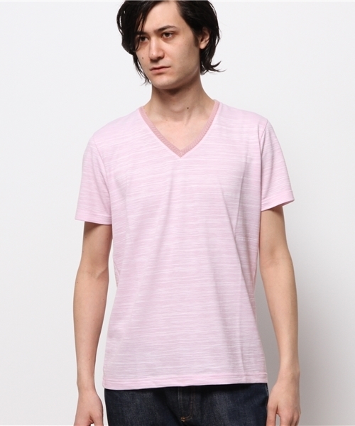MEN'S BIGI（メンズビギ）の「デザインリブ　VネックTシャツ/吸汗速乾素材（Tシャツ/カットソー・メンズ・ブルー/サックスブルー/ネイビー/ライトピンク/ホワイト/グレー・LL/SMALL/MEDIUM/LARGE）」の6枚目の写真