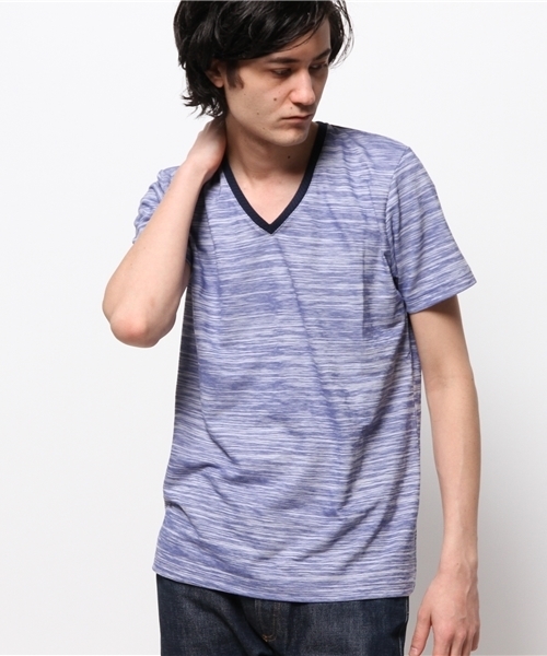 MEN'S BIGI（メンズビギ）の「デザインリブ　VネックTシャツ/吸汗速乾素材（Tシャツ/カットソー・メンズ・ブルー/サックスブルー/ネイビー/ライトピンク/ホワイト/グレー・LL/SMALL/MEDIUM/LARGE）」の5枚目の写真