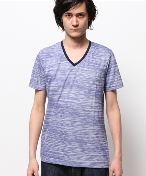 MEN'S BIGI（メンズビギ）の「デザインリブ　VネックTシャツ/吸汗速乾素材（Tシャツ/カットソー・メンズ・ブルー/サックスブルー/ネイビー/ライトピンク/ホワイト/グレー・LL/SMALL/MEDIUM/LARGE）」の12枚目の写真