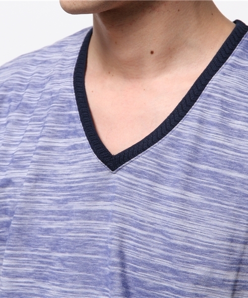 MEN'S BIGI（メンズビギ）の「デザインリブ　VネックTシャツ/吸汗速乾素材（Tシャツ/カットソー・メンズ・ブルー/サックスブルー/ネイビー/ライトピンク/ホワイト/グレー・LL/SMALL/MEDIUM/LARGE）」の9枚目の写真