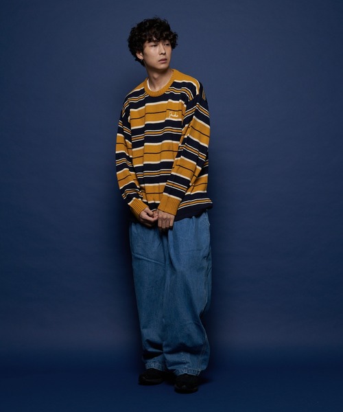 SKOOKUM（スクーカム）の「SKOOKUM /スクーカム BORDER KNIT（ニット/セーター・メンズ・ネイビー/イエロー/ブルー/ダークブルー・M/L）」の6枚目の写真