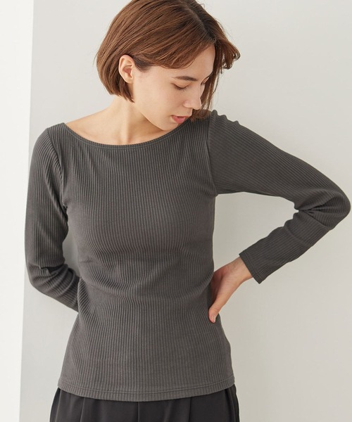 bijorie（ビジュリィ）の「【bijorie】ベストボディブラカップ付きリブロングスリーブ／NEW BASIC series（その他アンダーウェア/インナー・レディース・アイボリー/ブラウン系その他/チャコール・MEDIUM/LARGE/LG）」の2枚目の写真