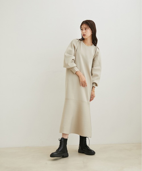 VIS（ビス）の「【洗える】パフスリーブロングワンピース【sustainable】（ワンピース・レディース・ブラック/ベージュ・FREE）」の10枚目の写真