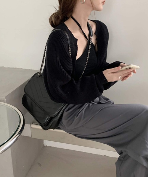 shopnikoniko(ショップニコニコ)の「クロップド丈 ニットボレロカーディガン(カーディガン/ボレロ・レディース・グレー/ブラック・フリー)」の3枚目の写真