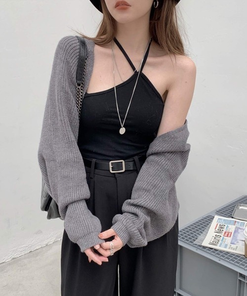shopnikoniko(ショップニコニコ)の「クロップド丈 ニットボレロカーディガン(カーディガン/ボレロ・レディース・グレー/ブラック・フリー)」の8枚目の写真