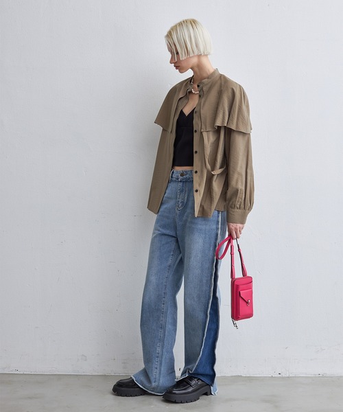 casane(カサネ)の「レイヤーカラードッキングブラウス(シャツ/ブラウス・レディース・ホワイト/ブラウン・FREE)」の4枚目の写真