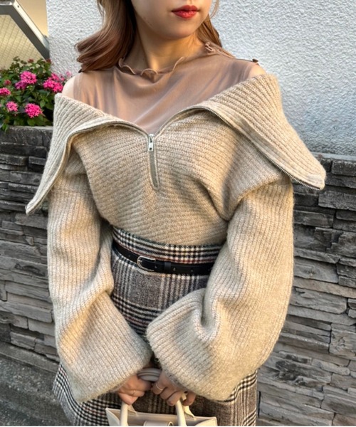 one after another NICE CLAUP(ワンアフターアナザーナイスクラップ)の「ハーフジップセーラーカラーニット(ニット/セーター・レディース・ライトグレー/ピンク/モカ/アイボリー・FREE)」の3枚目の写真
