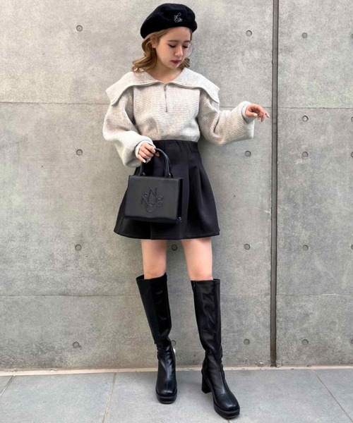 one after another NICE CLAUP(ワンアフターアナザーナイスクラップ)の「ハーフジップセーラーカラーニット(ニット/セーター・レディース・ライトグレー/ピンク/モカ/アイボリー・FREE)」の12枚目の写真