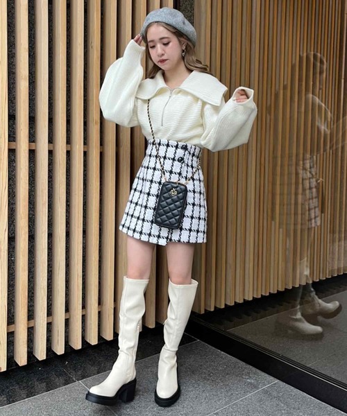 one after another NICE CLAUP(ワンアフターアナザーナイスクラップ)の「ハーフジップセーラーカラーニット(ニット/セーター・レディース・ライトグレー/ピンク/モカ/アイボリー・FREE)」の8枚目の写真