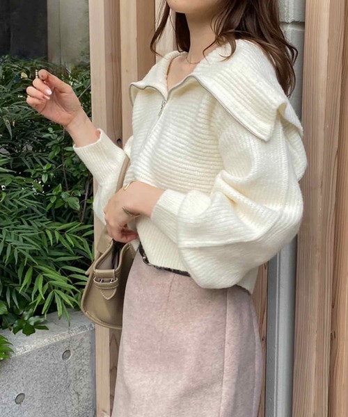 one after another NICE CLAUP(ワンアフターアナザーナイスクラップ)の「ハーフジップセーラーカラーニット(ニット/セーター・レディース・ライトグレー/ピンク/モカ/アイボリー・FREE)」の7枚目の写真
