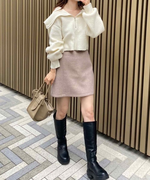 one after another NICE CLAUP(ワンアフターアナザーナイスクラップ)の「ハーフジップセーラーカラーニット(ニット/セーター・レディース・ライトグレー/ピンク/モカ/アイボリー・FREE)」の5枚目の写真