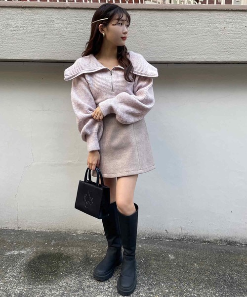 one after another NICE CLAUP(ワンアフターアナザーナイスクラップ)の「ハーフジップセーラーカラーニット(ニット/セーター・レディース・ライトグレー/ピンク/モカ/アイボリー・FREE)」の17枚目の写真