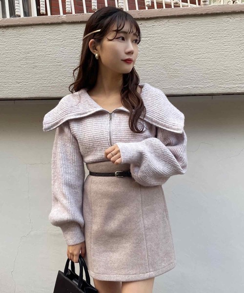 one after another NICE CLAUP(ワンアフターアナザーナイスクラップ)の「ハーフジップセーラーカラーニット(ニット/セーター・レディース・ライトグレー/ピンク/モカ/アイボリー・FREE)」の18枚目の写真