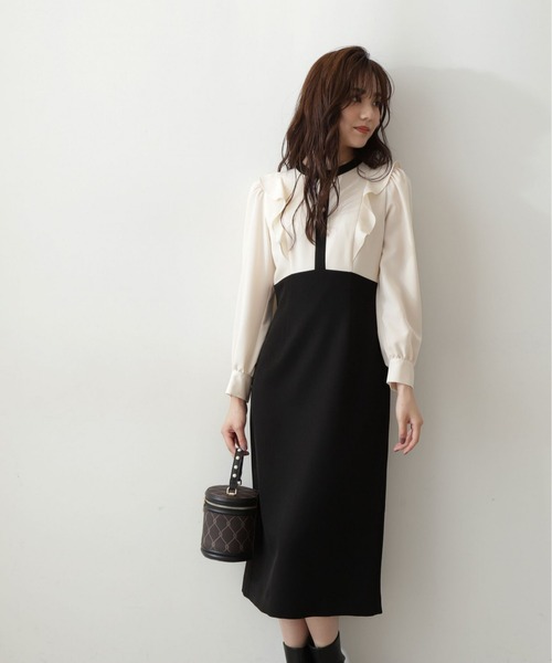 PROPORTION BODY DRESSING（プロポーションボディドレッシング）の「バイカラーラッフルタイトワンピース / 1213140100（ワンピース・レディース・ブルー/ブラック・SMALL/MEDIUM）」の5枚目の写真