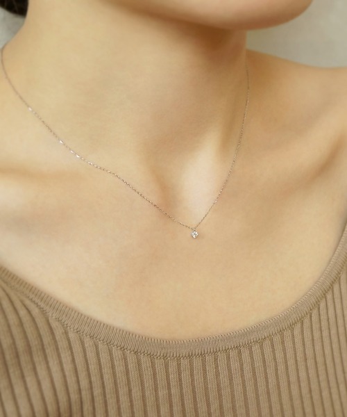 TAKE-UP（テイクアップ）の「K10ダイヤモンド　 ソリテールネックレス( WG)（ネックレス・レディース・ホワイトゴールド・FREE）」の2枚目の写真