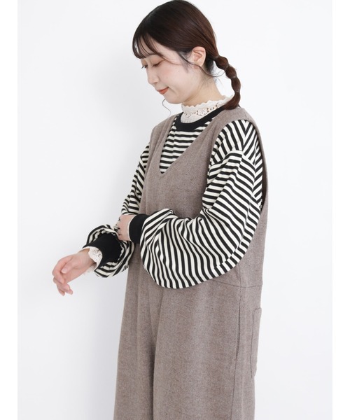 Samansa Mos2（サマンサ モスモス）の「スムースボーダーTシャツ（Tシャツ/カットソー・レディース・オフホワイト/グリーン/ピンク/ミント・ﾌﾘ-）」の2枚目の写真