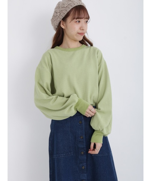 Samansa Mos2（サマンサ モスモス）の「スムースボーダーTシャツ（Tシャツ/カットソー・レディース・オフホワイト/グリーン/ピンク/ミント・ﾌﾘ-）」の8枚目の写真